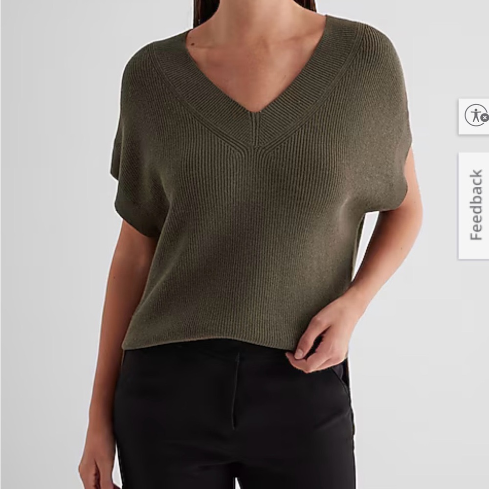 Express Ribbed V-Neck Short Sleeve Oversized Sweater size xl